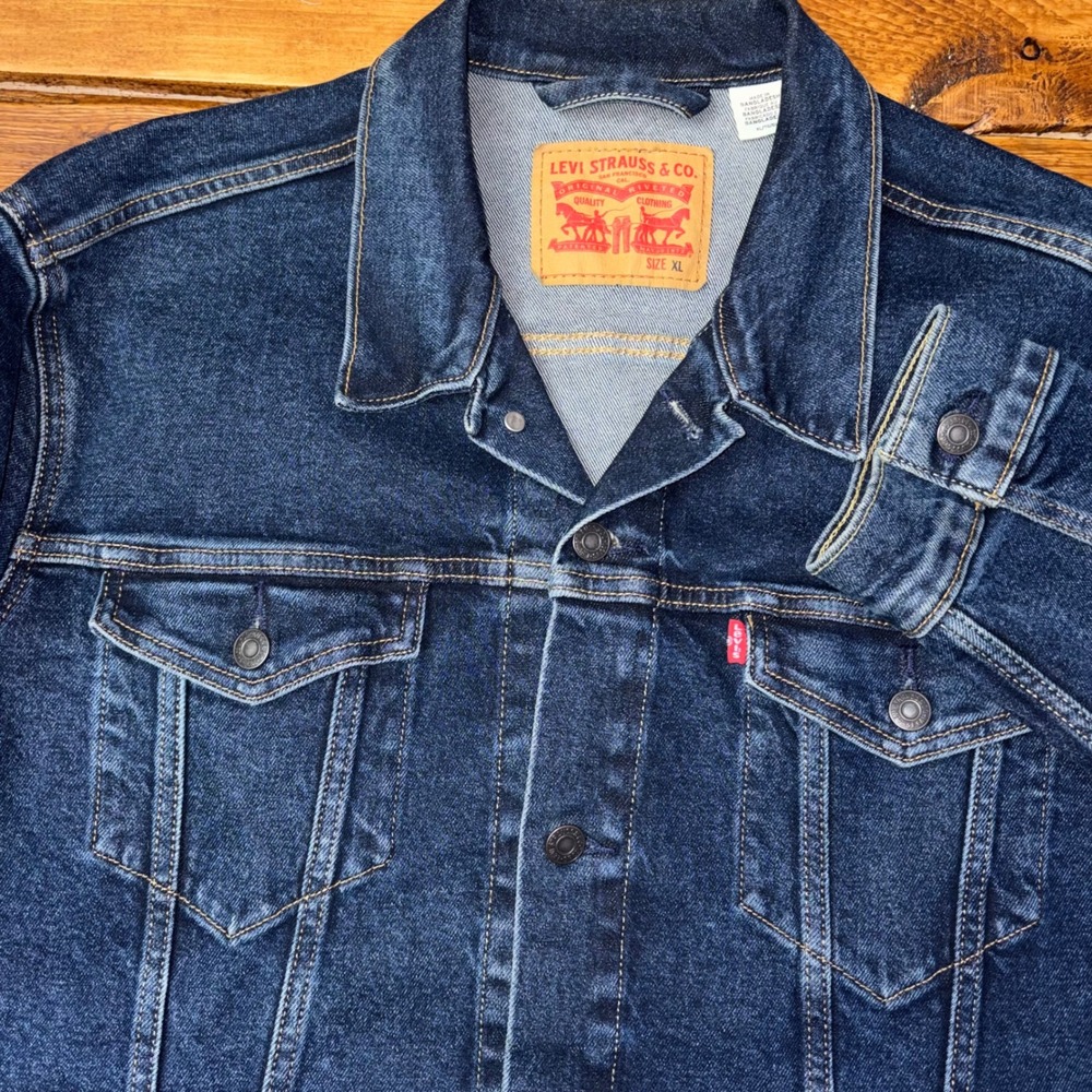 Levi's Denim Trucker Jacket Mens XL Blue Cotton Blend Stretch Western Workwear